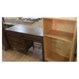 WOOD DESK WITH DRAWERS AND BOOKCASE