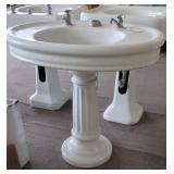 WHITE ANTIQUE PEDESTAL SINK WITH FLUTED BASE