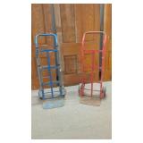 TWO METAL HAND TRUCKS WITH HARD RUBBER WHEELS