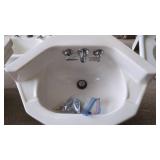 CORNER MOUNT WHITE PORCELAIN BATHROOM SINK