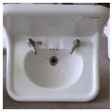 WALL MOUNT CAST IRON BATHROOM SINK W/ FAUCETS,
