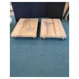 TWO WOODEN DOLLIES WITH SWIVEL CASTERS