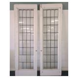 PAIR EXTERIOR FRENCH LEADED GLASS DOORS