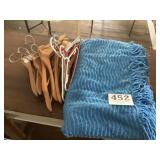 Vintage bedding, and hangers lot