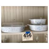 Lot three pieces of corning, ware, baking dishes,