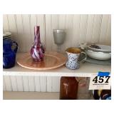 Shelf lot of older glassware, cobalt blue and