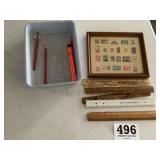 Stamps, rulers and pencil lot