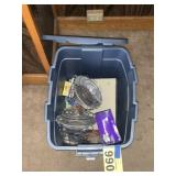 Tub of miscellaneous kitchen equipment