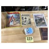 Old music books and vintage ladies handkerchiefs