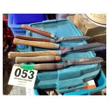 Three wooden handle hedge clippers