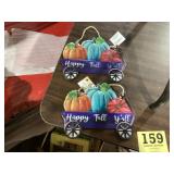 Two new happy, fall, tin decorations