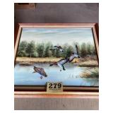 Oil on canvas mallard, duck painting