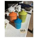 Lot of 3 Fiesta Kitchen Canisters one lid cracked