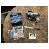 Butcher, knife and hand drill, and other