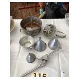 Lot of Vintage Kitchen Funnels and Other