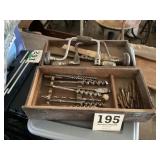 Set of brace bit, hand drills and drill bits in