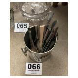 Silver plate, ice, bucket, and utensil