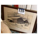 Framed winter barn print