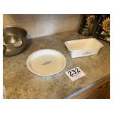 Corn, flour, pie plate, and bread plate