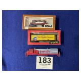 2 HO Train Cars and a Diesel Engine Shell Old
