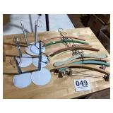 Early wooden clothes, hangers lot and doll stands