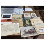 Old paper, items, and advertising items. Maps,