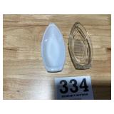 Two glass containers shaped like rowboats made in