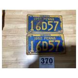 Old Pennsylvania matching 1950 license plates