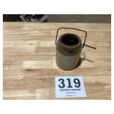 Old Pint size brown and tan stoneware jam jar
