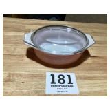 Vintage pink, Pyrex casserole dish with glass lid