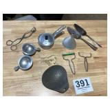 Vintage lot of all metal, kitchen, utensils, and