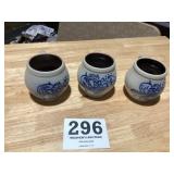 Three pieces of modern blue decorated stoneware