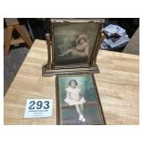 Two antique pictures of a little girl one in a