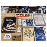 Old auction, sign, old papers, yearbook