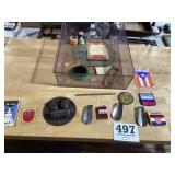 Lot of advertising items, old, match holders,