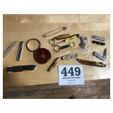 Advertising pocket, knives lot and other