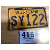 1953 Pennsylvania license plate