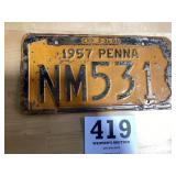 1957 Pennsylvania license plate
