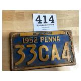 1952 Pennsylvania license plate