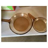 2 Brown Glass Frying Pans