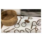 Bentwood  measure and various vintage meat