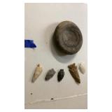 Indian artifacts, pestal/4" grounding bowl and 5