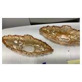 Pair Amber glass fruit Boat/Bowls