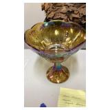 Amber Carnival stemmed compote bowl