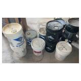 Bucket, lot of sealants, cures, etc.