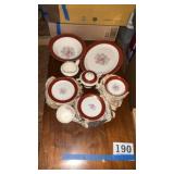 Mid-century, modern red and gold rim dinnerware