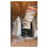 Clothes, hangers, portable ironing board,