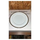 Silver and gold rim dinner plates set up four