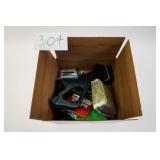 MISC BOX OF VINTAGE GUN RELATED PIECES