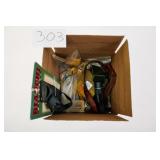 MISC BOX OF VINTAGE GUN RELATED PIECES